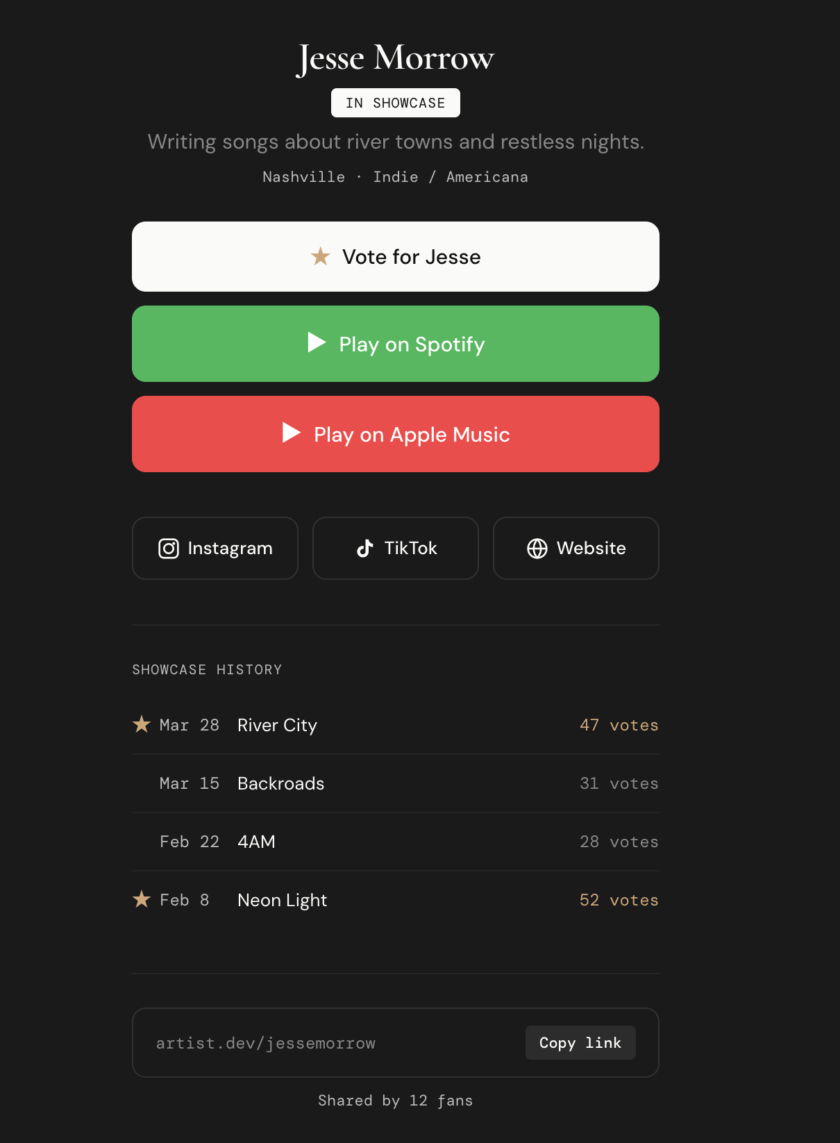 artist.dev artist profile
