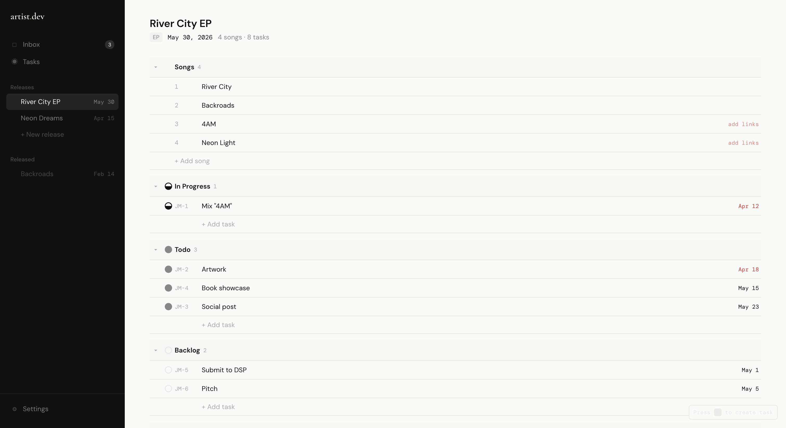artist.dev workspace